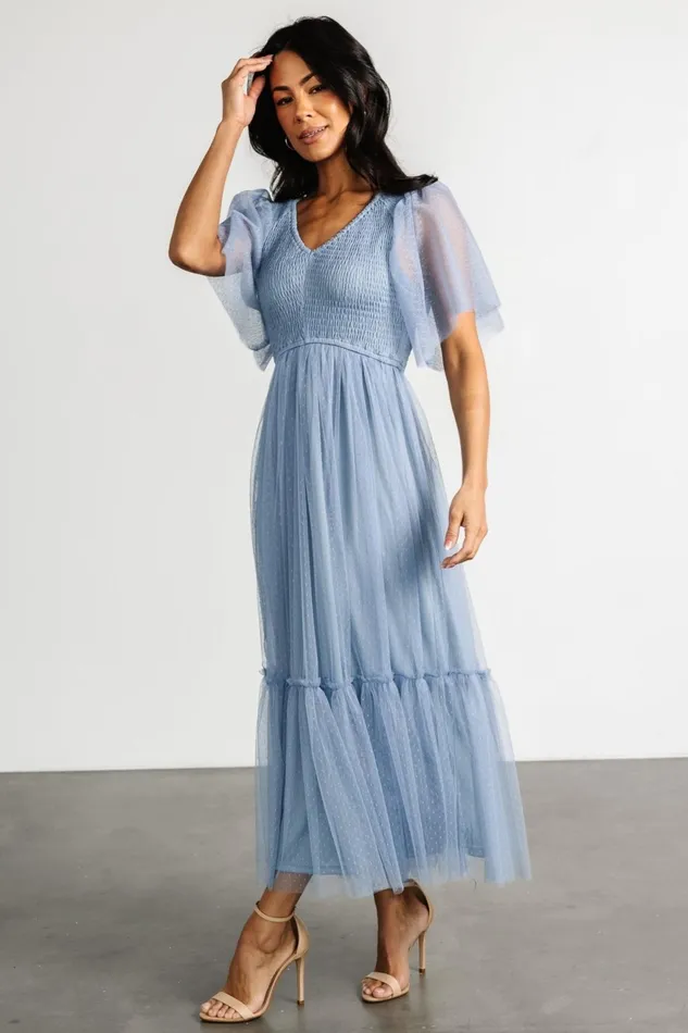 Women Tulle Styles Baltic Born Martha Smocked Tulle Dress Dusty Blue Women Tulle Styles Baltic Born Martha Smocked Tulle Dress Dusty Blue