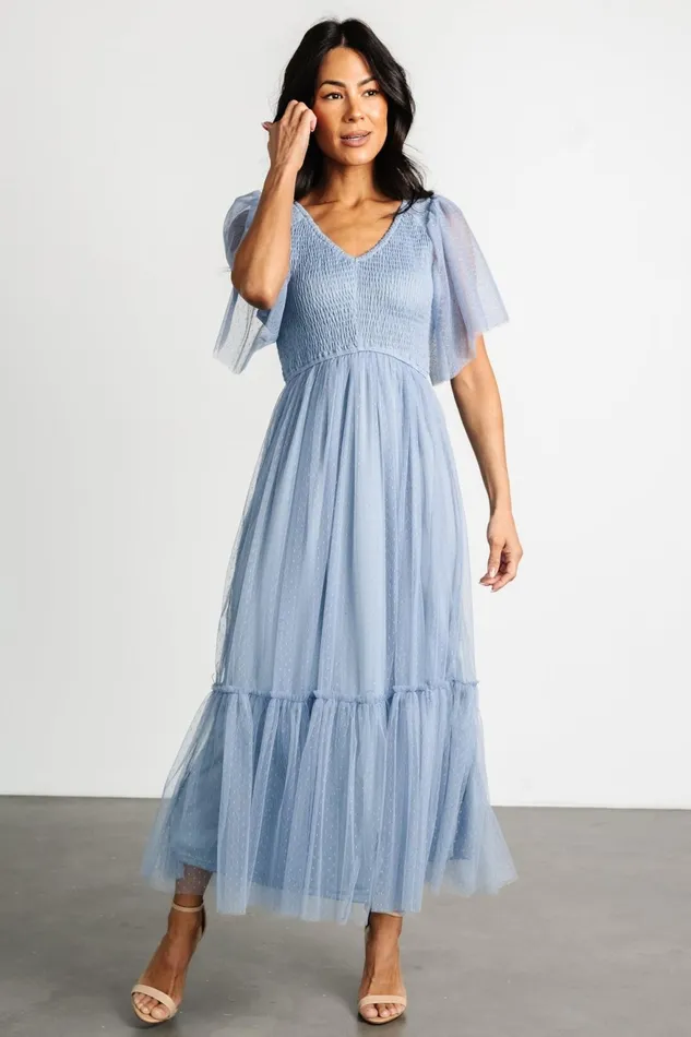 Women Tulle Styles Baltic Born Martha Smocked Tulle Dress Dusty Blue Women Tulle Styles Baltic Born Martha Smocked Tulle Dress Dusty Blue