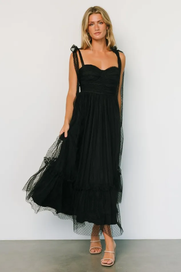 Women Tulle Styles Baltic Born Mavani Swiss Dot Tulle Maxi Dress Black