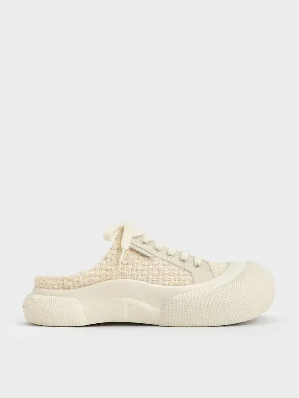 Women Tweed LaceUp SlipOn Sneakers 8211 Chalk CHARLES and KEITH Sneakers