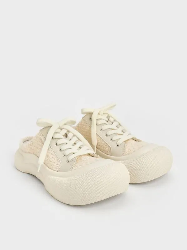 Women Tweed LaceUp SlipOn Sneakers 8211 Chalk CHARLES and KEITH Sneakers