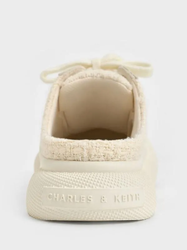 Women Tweed LaceUp SlipOn Sneakers 8211 Chalk CHARLES and KEITH Sneakers