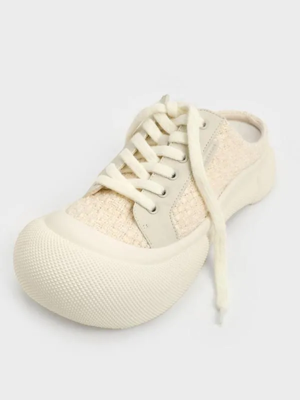 Women Tweed LaceUp SlipOn Sneakers 8211 Chalk CHARLES and KEITH Sneakers