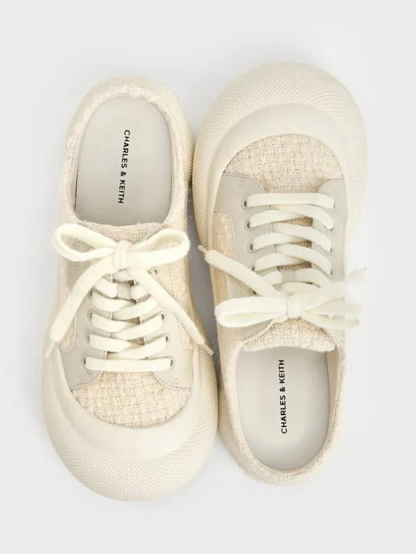 Women Tweed LaceUp SlipOn Sneakers 8211 Chalk CHARLES and KEITH Sneakers