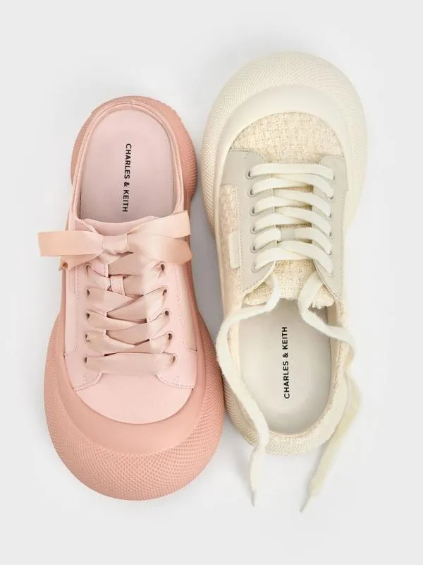 Women Tweed LaceUp SlipOn Sneakers 8211 Chalk CHARLES and KEITH Sneakers