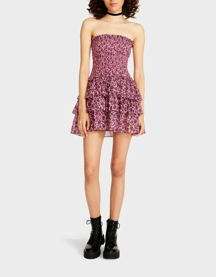 Women VINTAGE DITSY FLORAL STRAPLESS MINI DRESS PINK Betsey Johnson