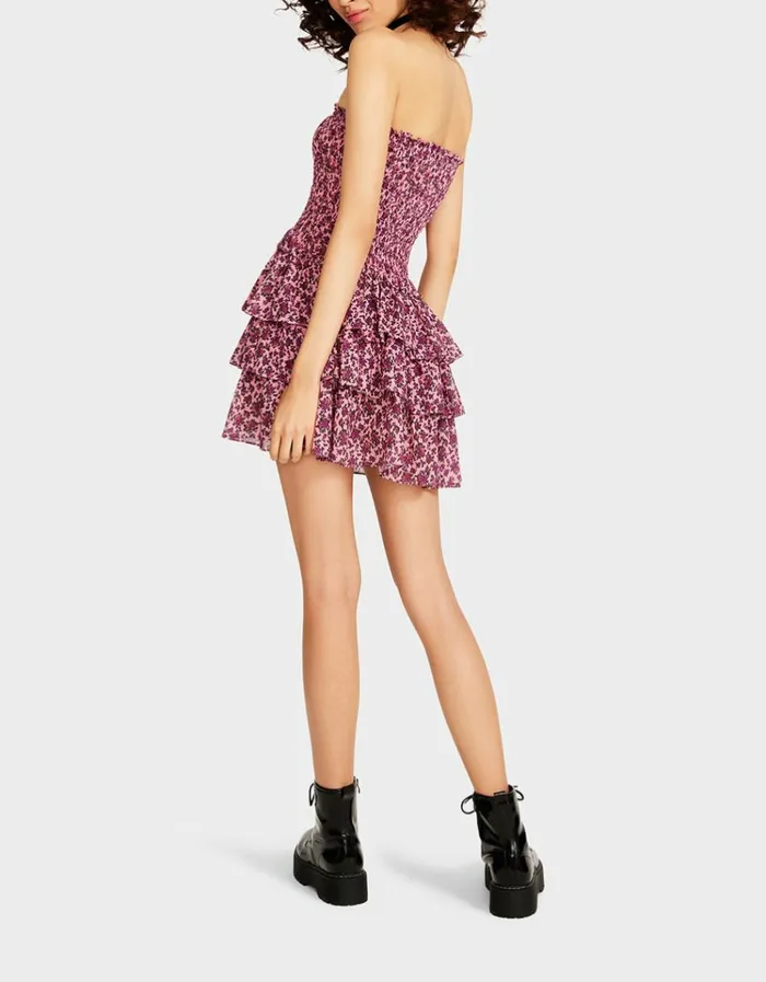 Women VINTAGE DITSY FLORAL STRAPLESS MINI DRESS PINK Betsey Johnson