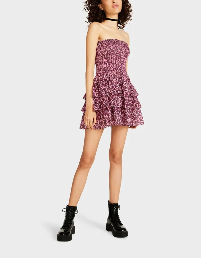 Women VINTAGE DITSY FLORAL STRAPLESS MINI DRESS PINK Betsey Johnson