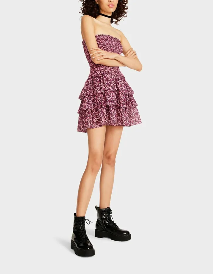 Women VINTAGE DITSY FLORAL STRAPLESS MINI DRESS PINK Betsey Johnson