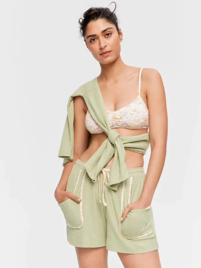 Women Waffle Mid Short Green Peter Alexander Shorts