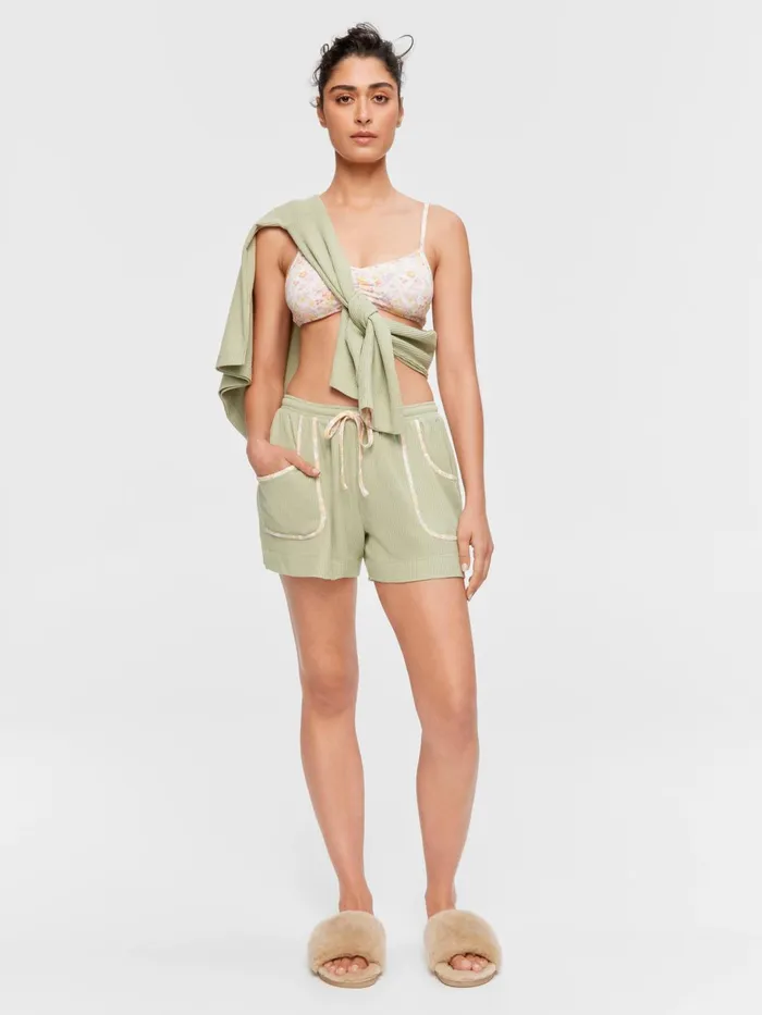 Women Waffle Mid Short Green Peter Alexander Shorts