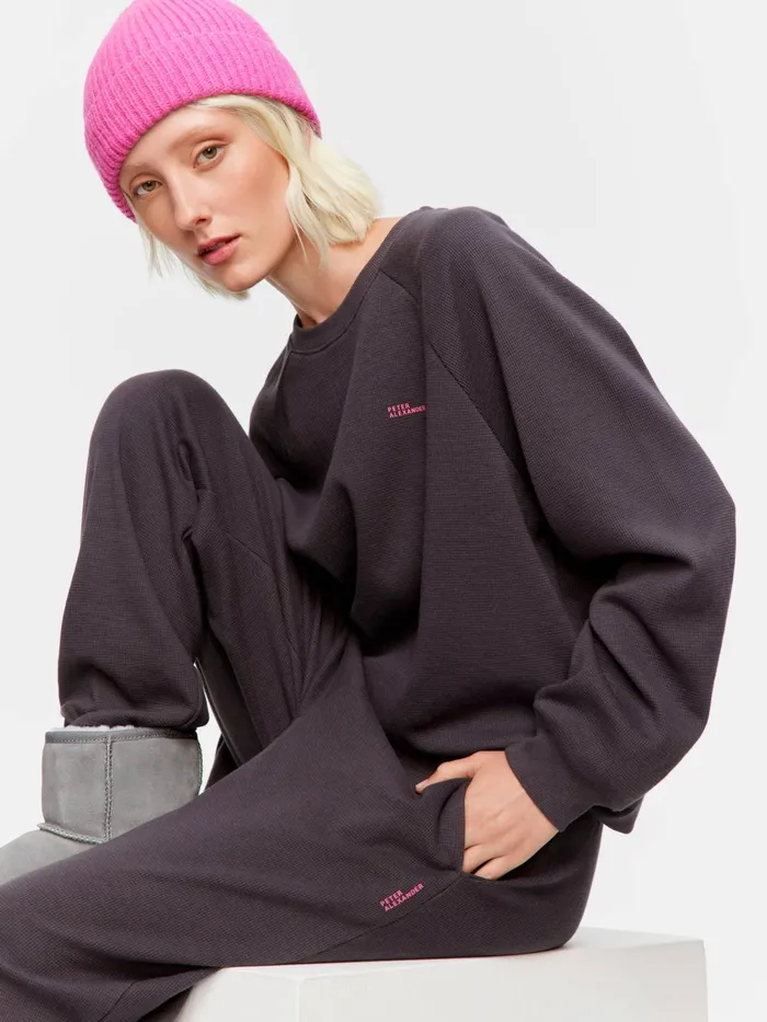 Women Waffle Track Pj Pant Charcoal Peter Alexander Lounge