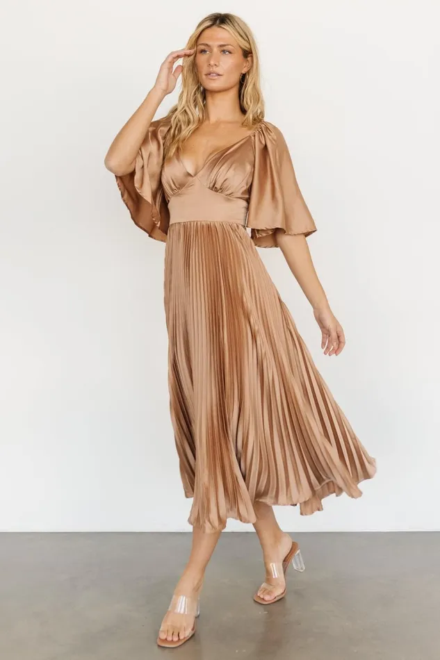 Women Wedding Guest Baltic Born Aubree Pleated Dress Champagne