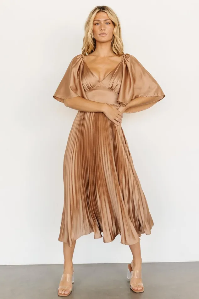 Women Wedding Guest Baltic Born Aubree Pleated Dress Champagne