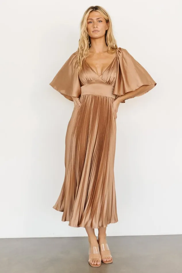 Women Wedding Guest Baltic Born Aubree Pleated Dress Champagne