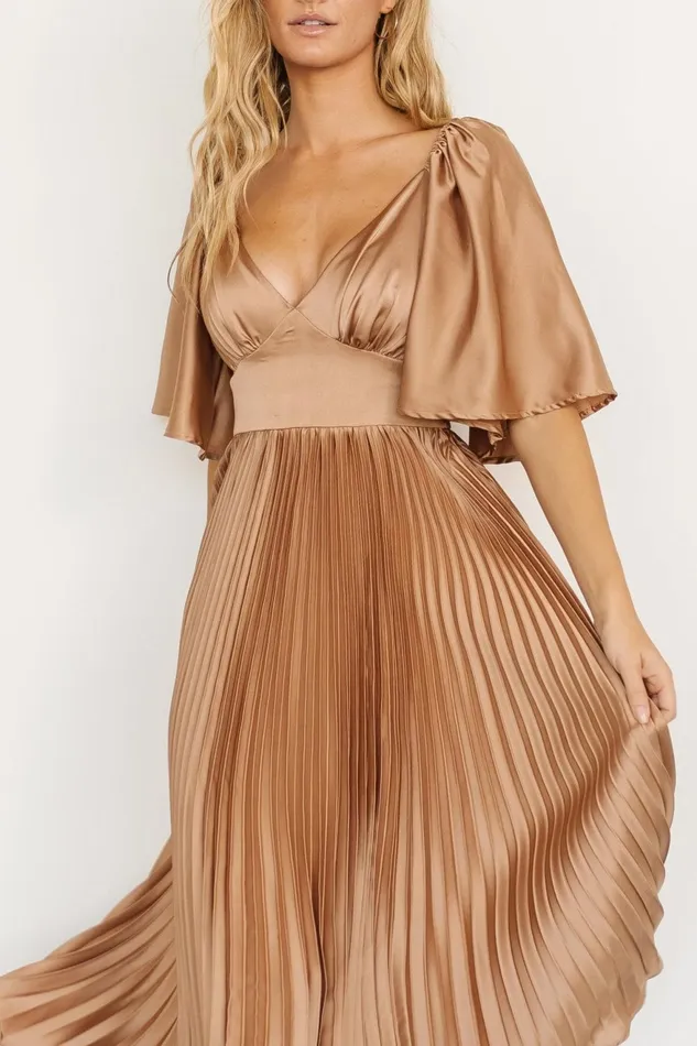 Women Wedding Guest Baltic Born Aubree Pleated Dress Champagne
