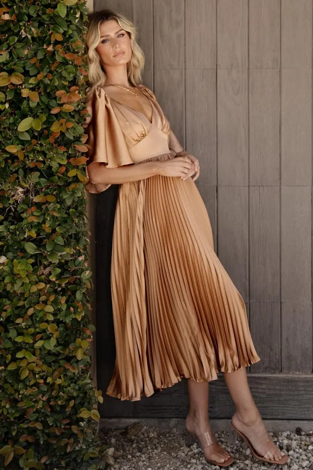 Women Wedding Guest Baltic Born Aubree Pleated Dress Champagne