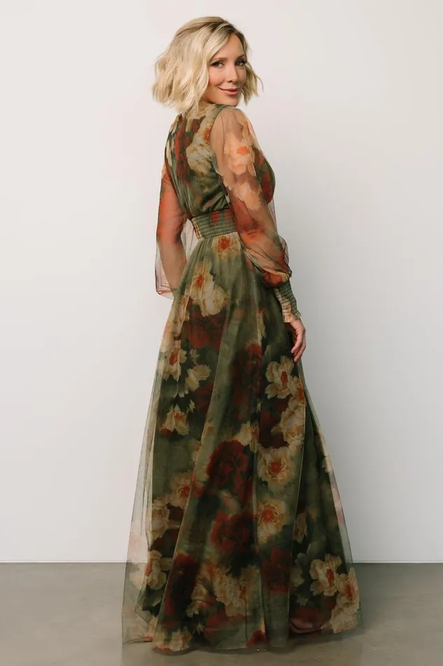 Women Wedding Guest Baltic Born Layla Tulle Maxi Dress Olive Rust