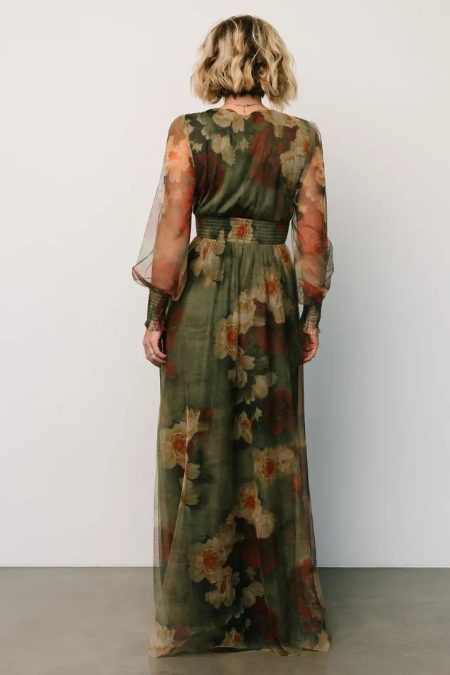 Women Wedding Guest Baltic Born Layla Tulle Maxi Dress Olive Rust
