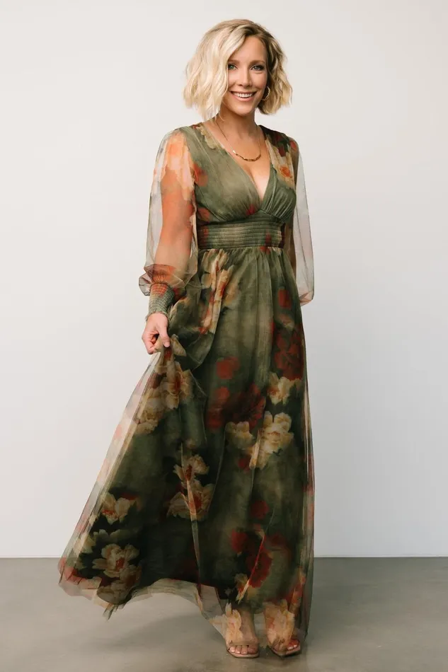 Women Wedding Guest Baltic Born Layla Tulle Maxi Dress Olive Rust