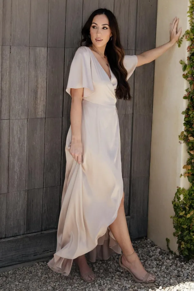 Women Wedding Guest Baltic Born Vara Satin Maxi Wrap Dress Champagne Women Wedding Guest Baltic Born Vara Satin Maxi Wrap Dress Champagne