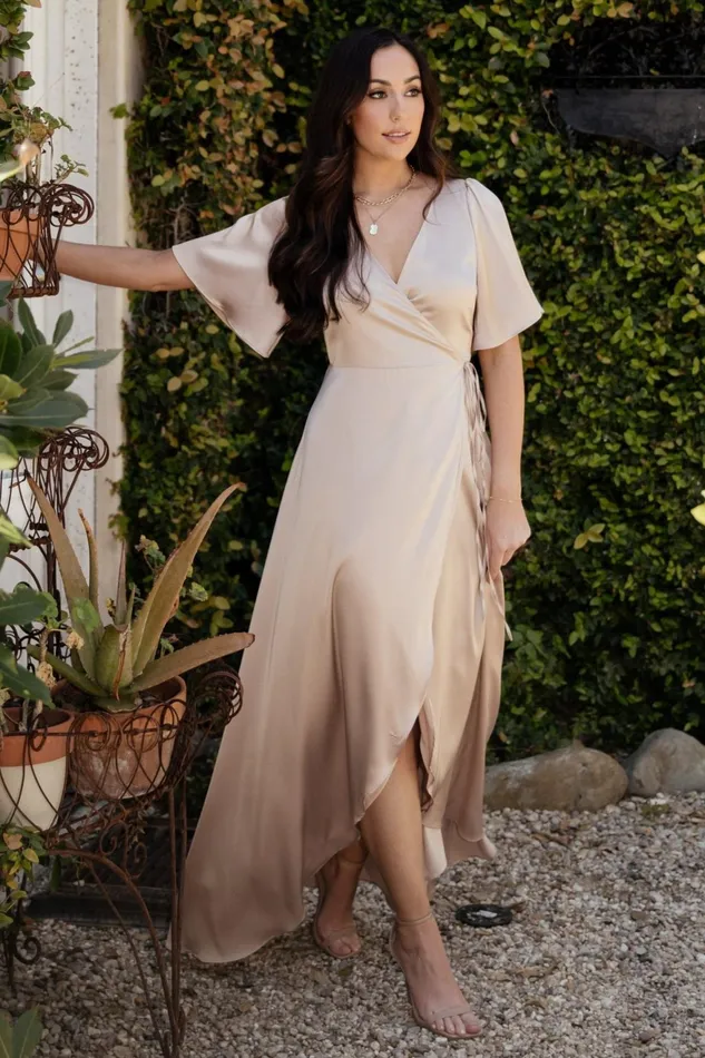 Women Wedding Guest Baltic Born Vara Satin Maxi Wrap Dress Champagne Women Wedding Guest Baltic Born Vara Satin Maxi Wrap Dress Champagne