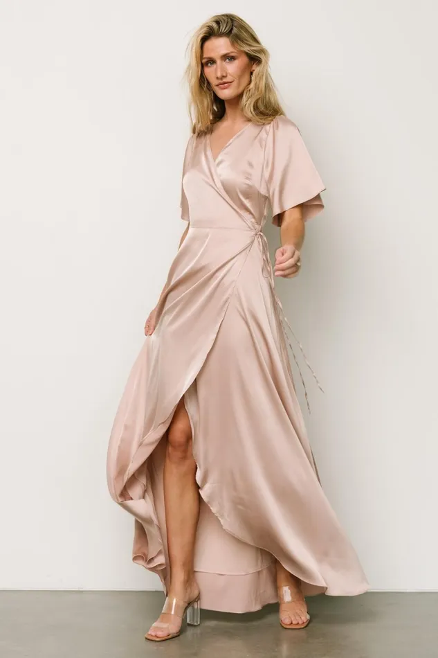 Women Wedding Guest Baltic Born Vara Satin Maxi Wrap Dress Champagne Women Wedding Guest Baltic Born Vara Satin Maxi Wrap Dress Champagne