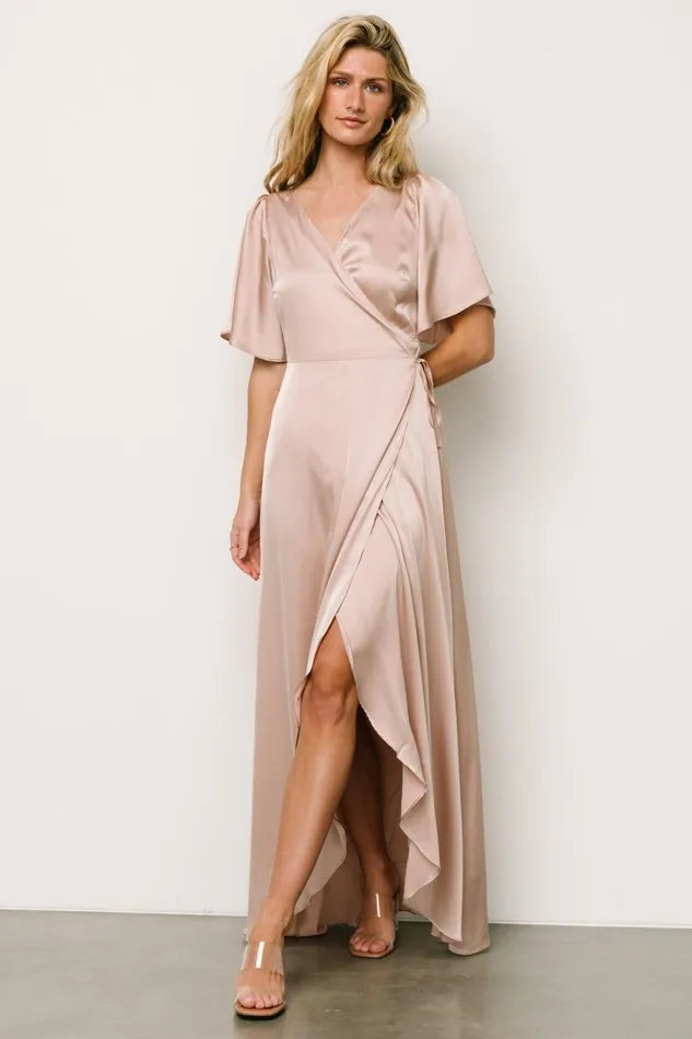 Women Wedding Guest Baltic Born Vara Satin Maxi Wrap Dress Champagne Women Wedding Guest Baltic Born Vara Satin Maxi Wrap Dress Champagne