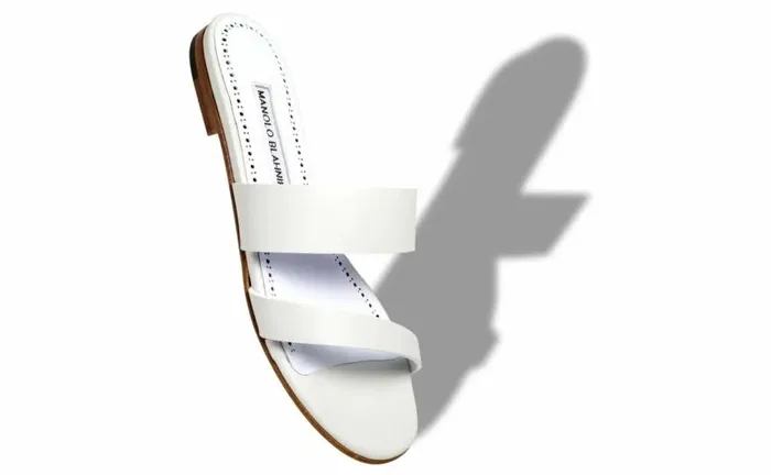 Women White Calf Leather Flat Sandals Manolo Blahnik Flats