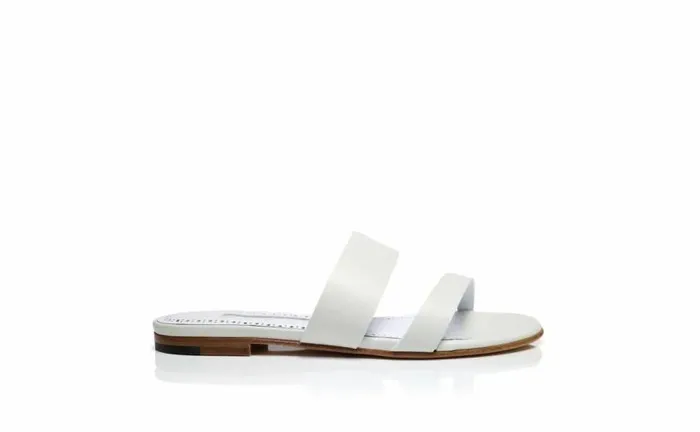 Women White Calf Leather Flat Sandals Manolo Blahnik Flats