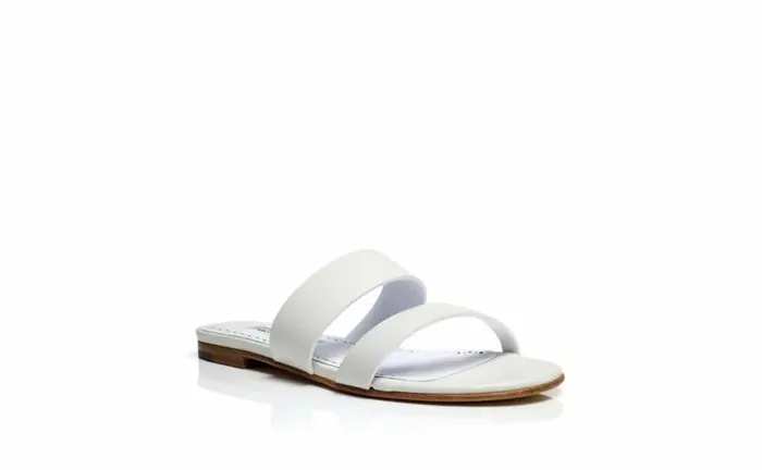 Women White Calf Leather Flat Sandals Manolo Blahnik Flats