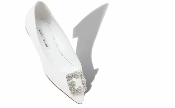 Women White Calf Leather Jewel Buckle Flat Pumps Manolo Blahnik Flats