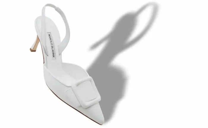 Women White Nappa Leather Slingback Pumps Manolo Blahnik Pumps