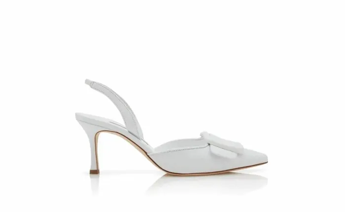 Women White Nappa Leather Slingback Pumps Manolo Blahnik Pumps
