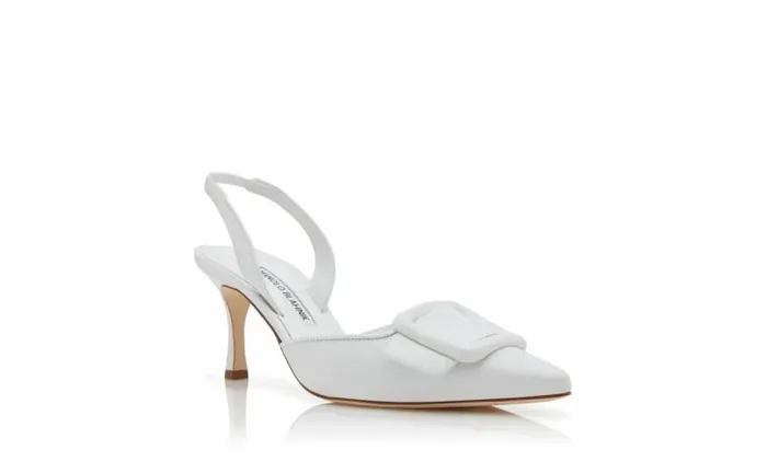Women White Nappa Leather Slingback Pumps Manolo Blahnik Pumps
