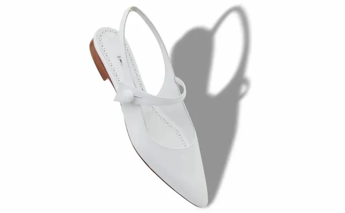 Women White Patent Leather Slingback Flat Pumps Manolo Blahnik Flats