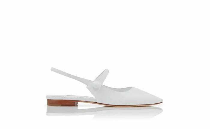 Women White Patent Leather Slingback Flat Pumps Manolo Blahnik Flats