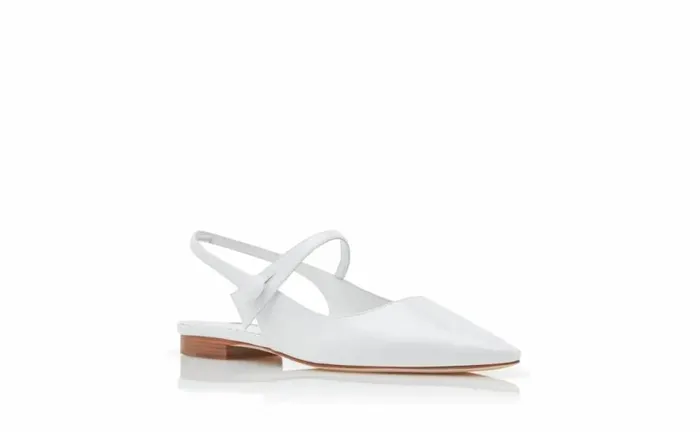 Women White Patent Leather Slingback Flat Pumps Manolo Blahnik Flats