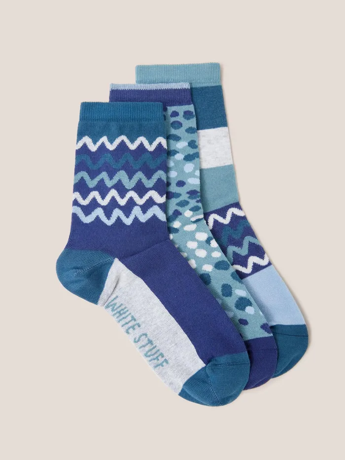 Women White Stuff Accessories 3 Pack Squiggle Ankle Socks