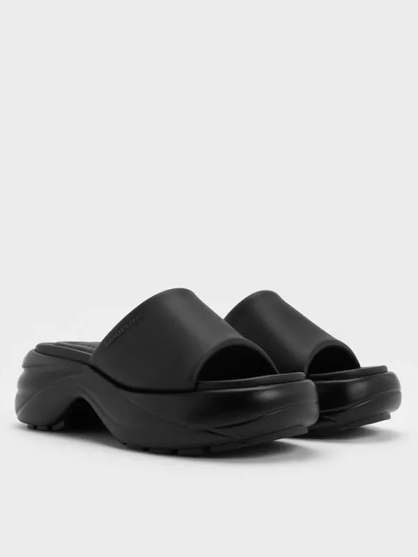 Women WideStrap Curved Platform Sports Sandals 8211 Black CHARLES and KEITH Sandals