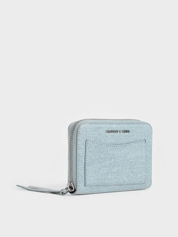 Women Xylia Denim ZipAround Wallet 8211 Denim Blue CHARLES and KEITH Small Wallets