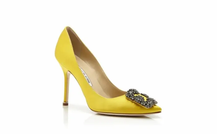 Women Yellow Satin Jewel Buckle Pumps Manolo Blahnik Pumps