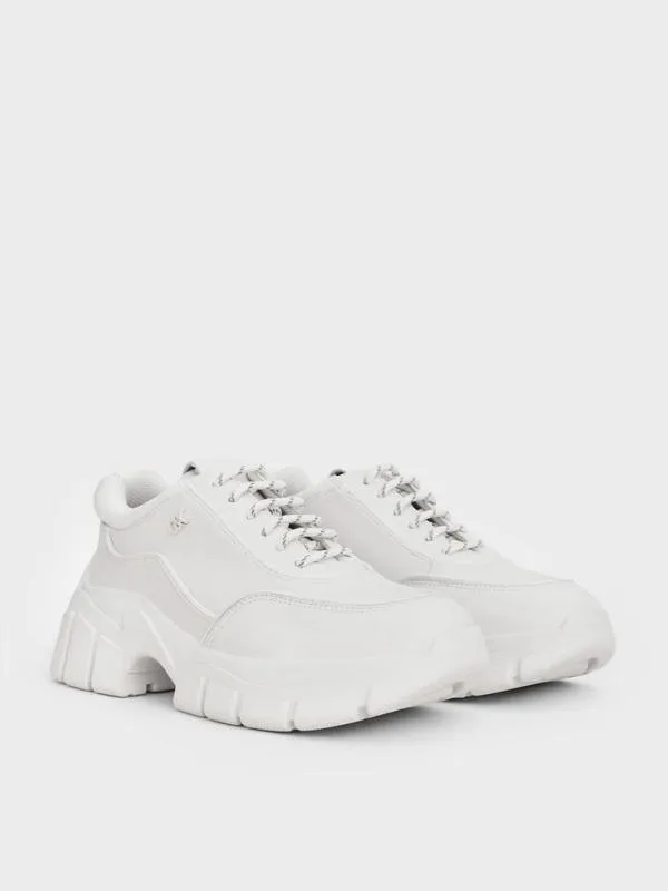 Women Yunna Leather and Recycled Fabric Chunky Sneakers 8211 White CHARLES and KEITH Sneakers