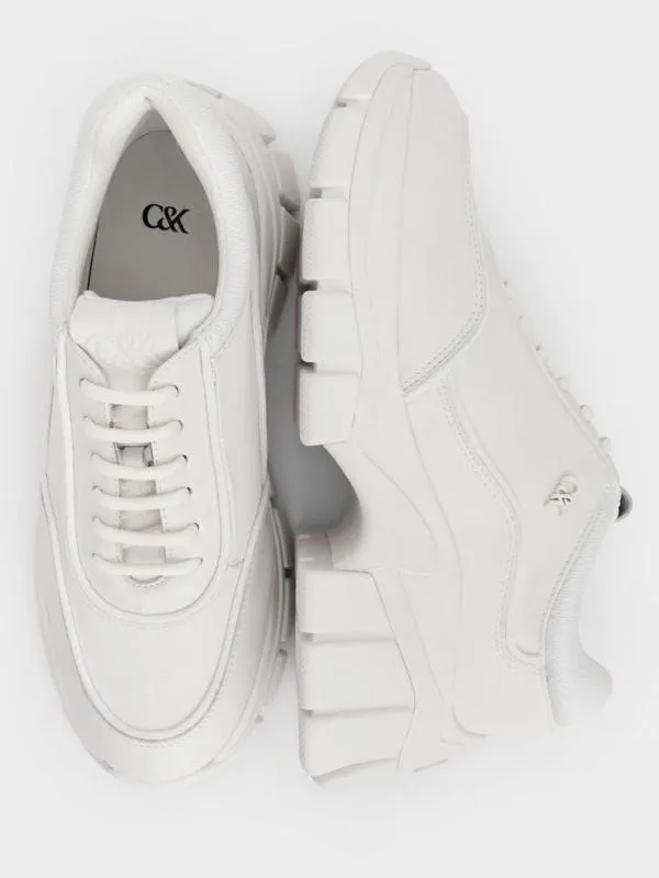 Women Yunna Leather and Recycled Fabric Chunky Sneakers 8211 White CHARLES and KEITH Sneakers