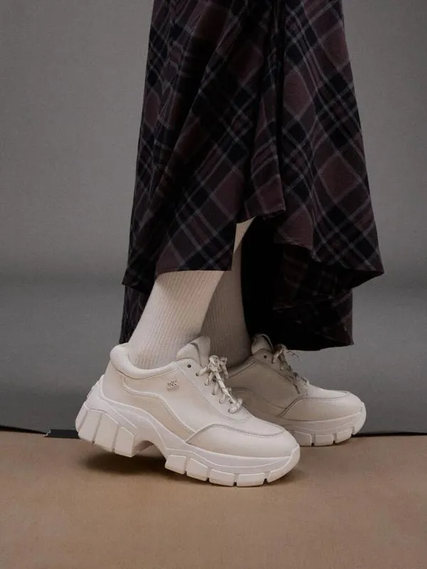 Women Yunna Leather and Recycled Fabric Chunky Sneakers 8211 White CHARLES and KEITH Sneakers