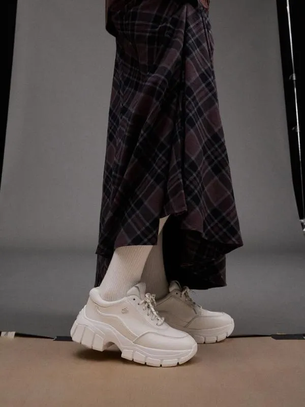 Women Yunna Leather and Recycled Fabric Chunky Sneakers 8211 White CHARLES and KEITH Sneakers