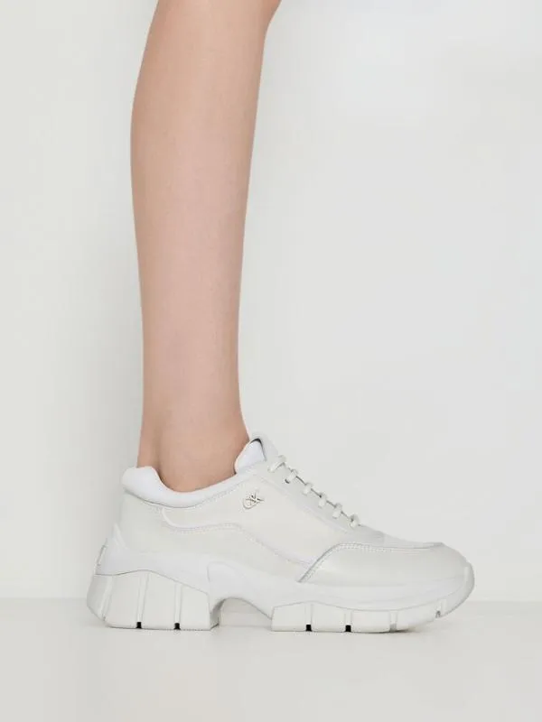 Women Yunna Leather and Recycled Fabric Chunky Sneakers 8211 White CHARLES and KEITH Sneakers