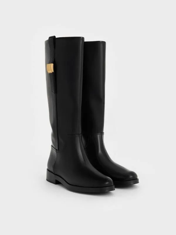 Women Yvette MetallicAccent KneeHigh Boots 8211 Black CHARLES and KEITH Boots