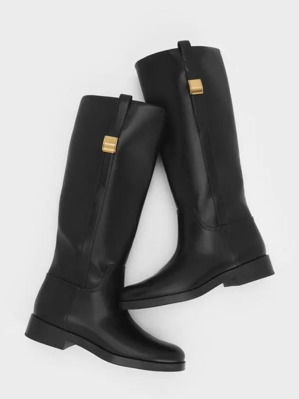 Women Yvette MetallicAccent KneeHigh Boots 8211 Black CHARLES and KEITH Boots