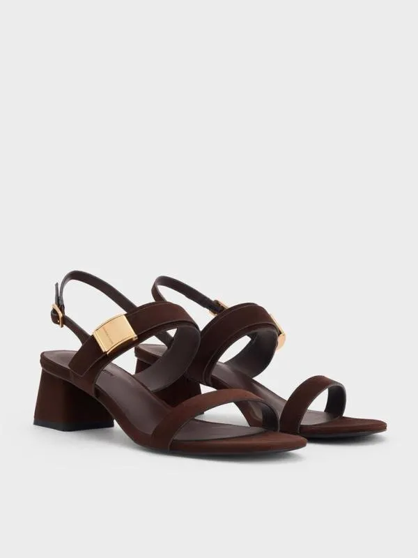 Women Yvette Textured DoubleStrap Heeled Sandals 8211 Dark Brown CHARLES and KEITH Heels